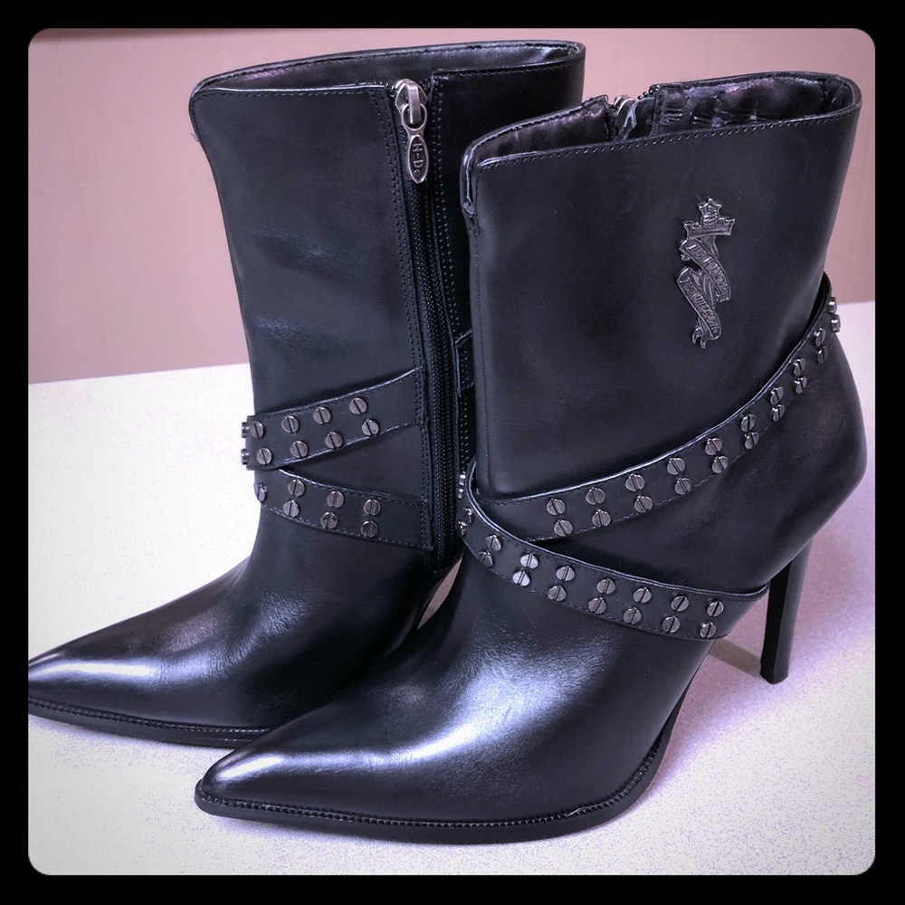Harley Davidson Leather 9.5 W black boots 4” heel